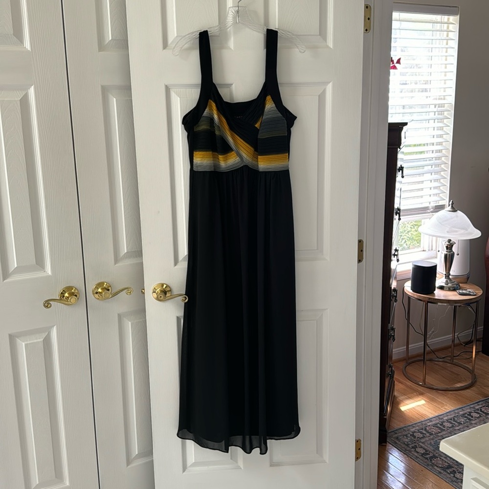 Black maxi dress with gold/grey bodice